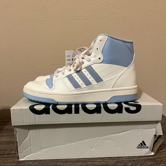 Adidas White and Light Blue High-Tops - Picture 2 of 4